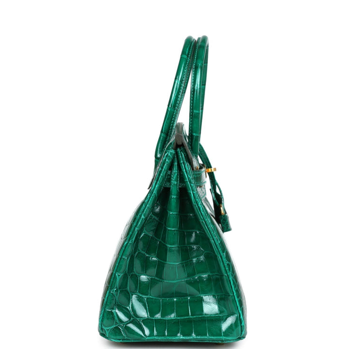Premium Handmade Hermes Birkin 30 Emerald Shiny Niloticus Crocodile Gold Hardware