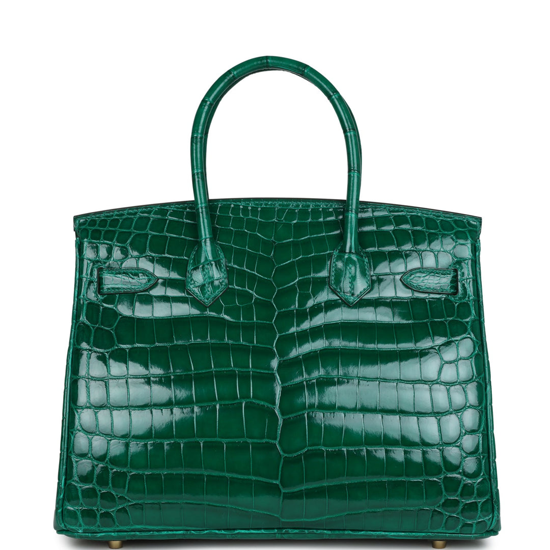 Premium Handmade Hermes Birkin 30 Emerald Shiny Niloticus Crocodile Gold Hardware