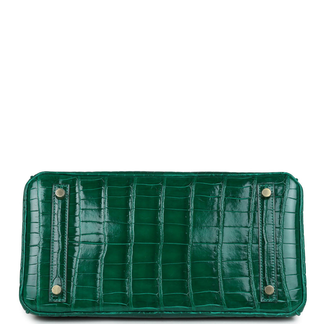 Premium Handmade Hermes Birkin 30 Emerald Shiny Niloticus Crocodile Gold Hardware