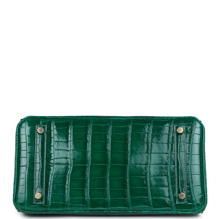 Premium Handmade Hermes Birkin 30 Emerald Shiny Niloticus Crocodile Gold Hardware