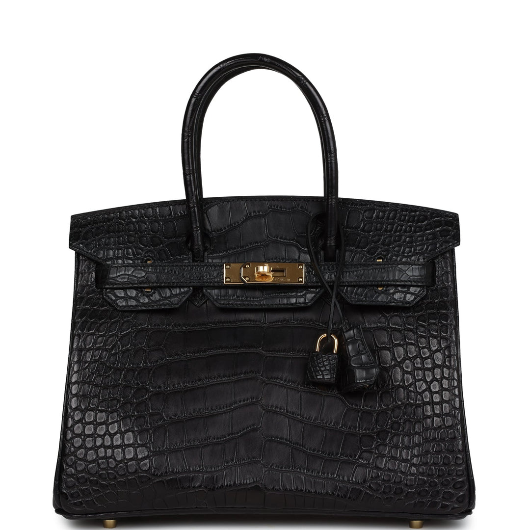 Top quality Hermes Birkin 30 Black Matte Alligator Gold Hardware