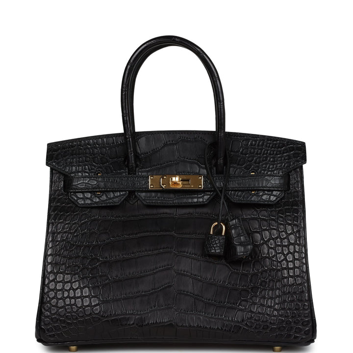 Top quality Hermes Birkin 30 Black Matte Alligator Gold Hardware