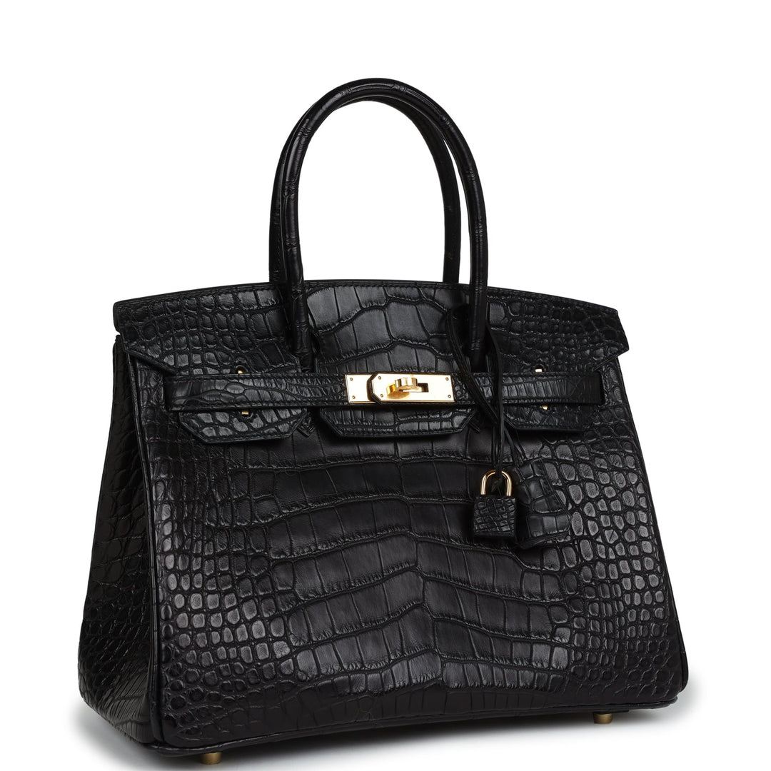 Top quality Hermes Birkin 30 Black Matte Alligator Gold Hardware