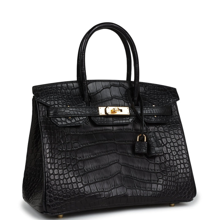 Top quality Hermes Birkin 30 Black Matte Alligator Gold Hardware