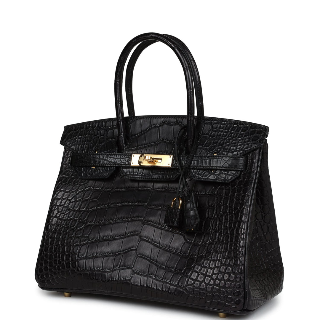 Top quality Hermes Birkin 30 Black Matte Alligator Gold Hardware