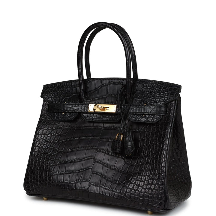 Top quality Hermes Birkin 30 Black Matte Alligator Gold Hardware