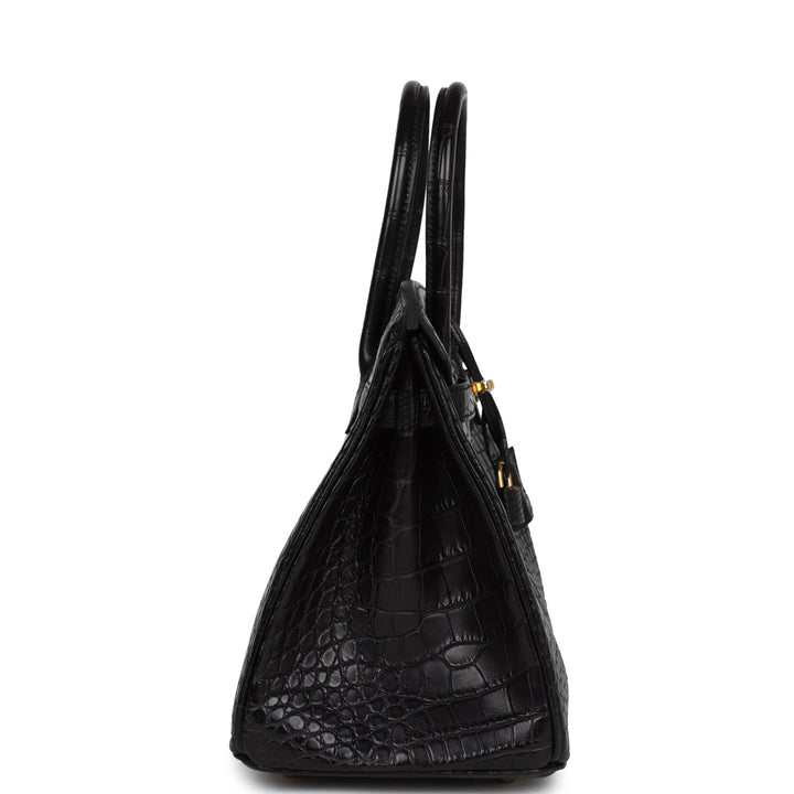 Top quality Hermes Birkin 30 Black Matte Alligator Gold Hardware