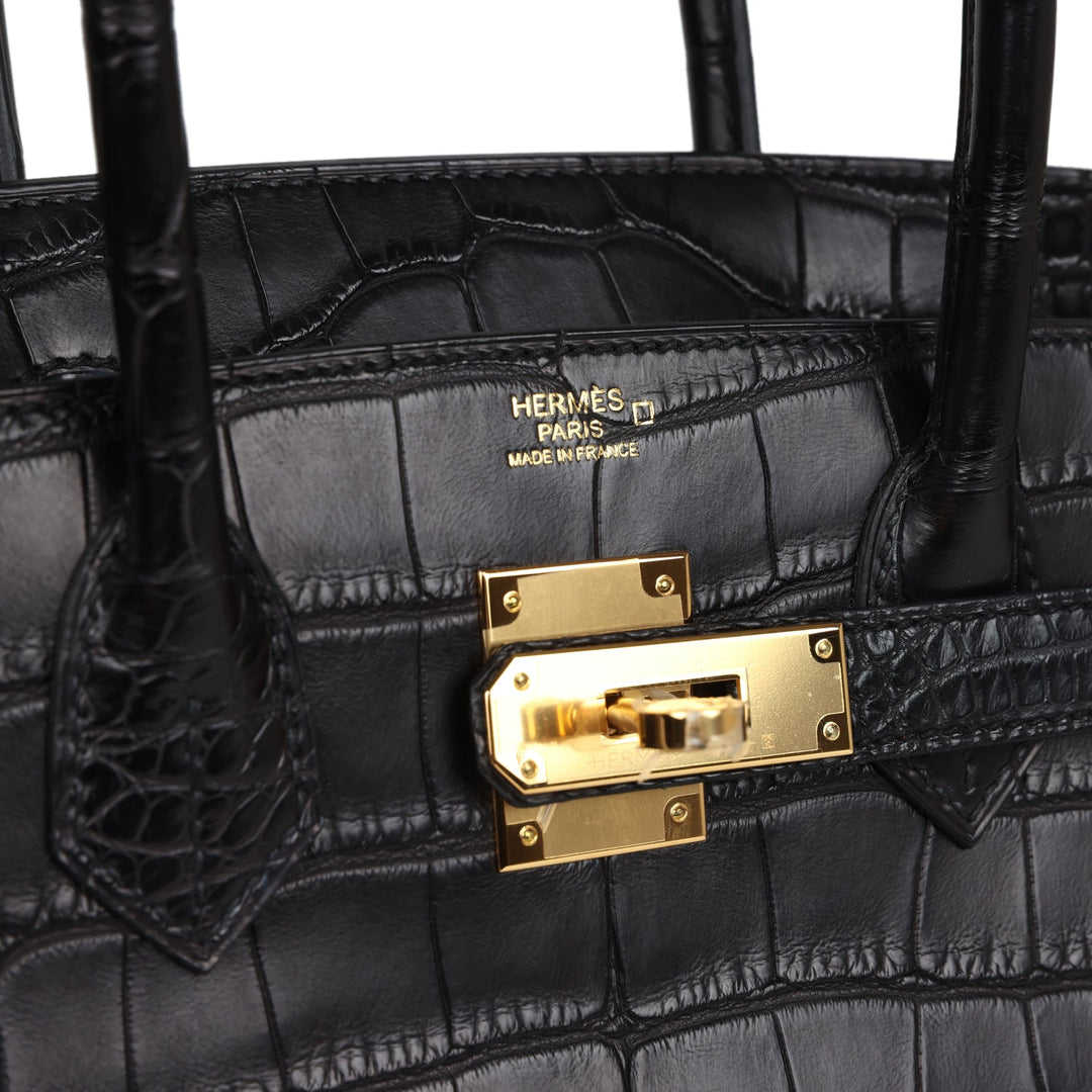 Top quality Hermes Birkin 30 Black Matte Alligator Gold Hardware