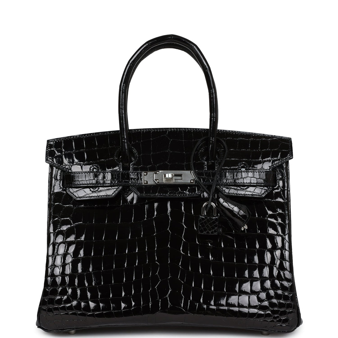 Premium Handmade Hermes Birkin 30 Black Shiny Crocodile Niloticus Palladium Hardware