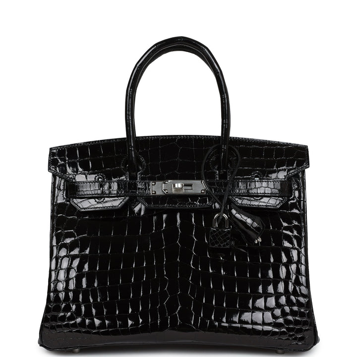 Premium Handmade Hermes Birkin 30 Black Shiny Crocodile Niloticus Palladium Hardware