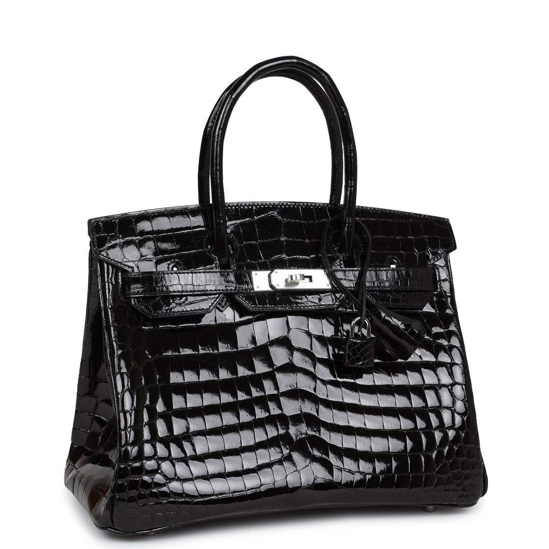 Premium Handmade Hermes Birkin 30 Black Shiny Crocodile Niloticus Palladium Hardware