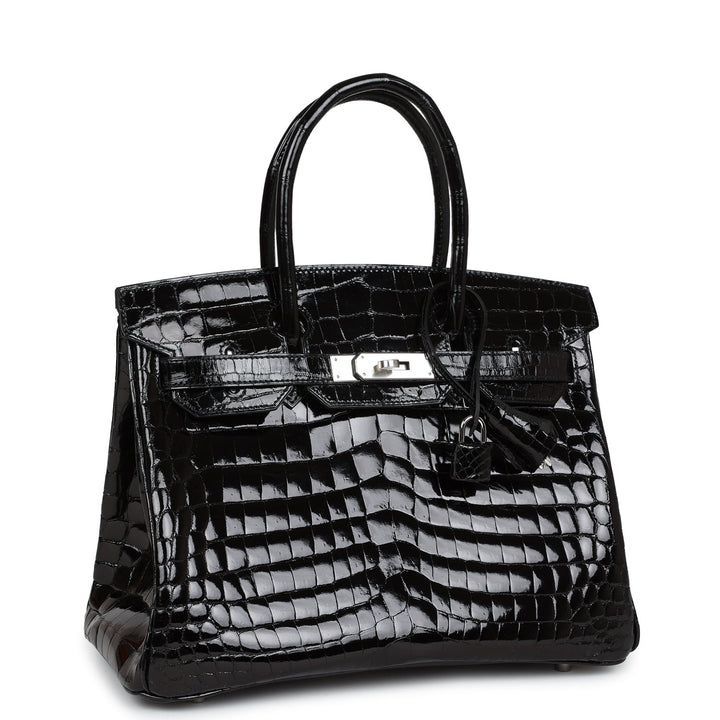 Premium Handmade Hermes Birkin 30 Black Shiny Crocodile Niloticus Palladium Hardware