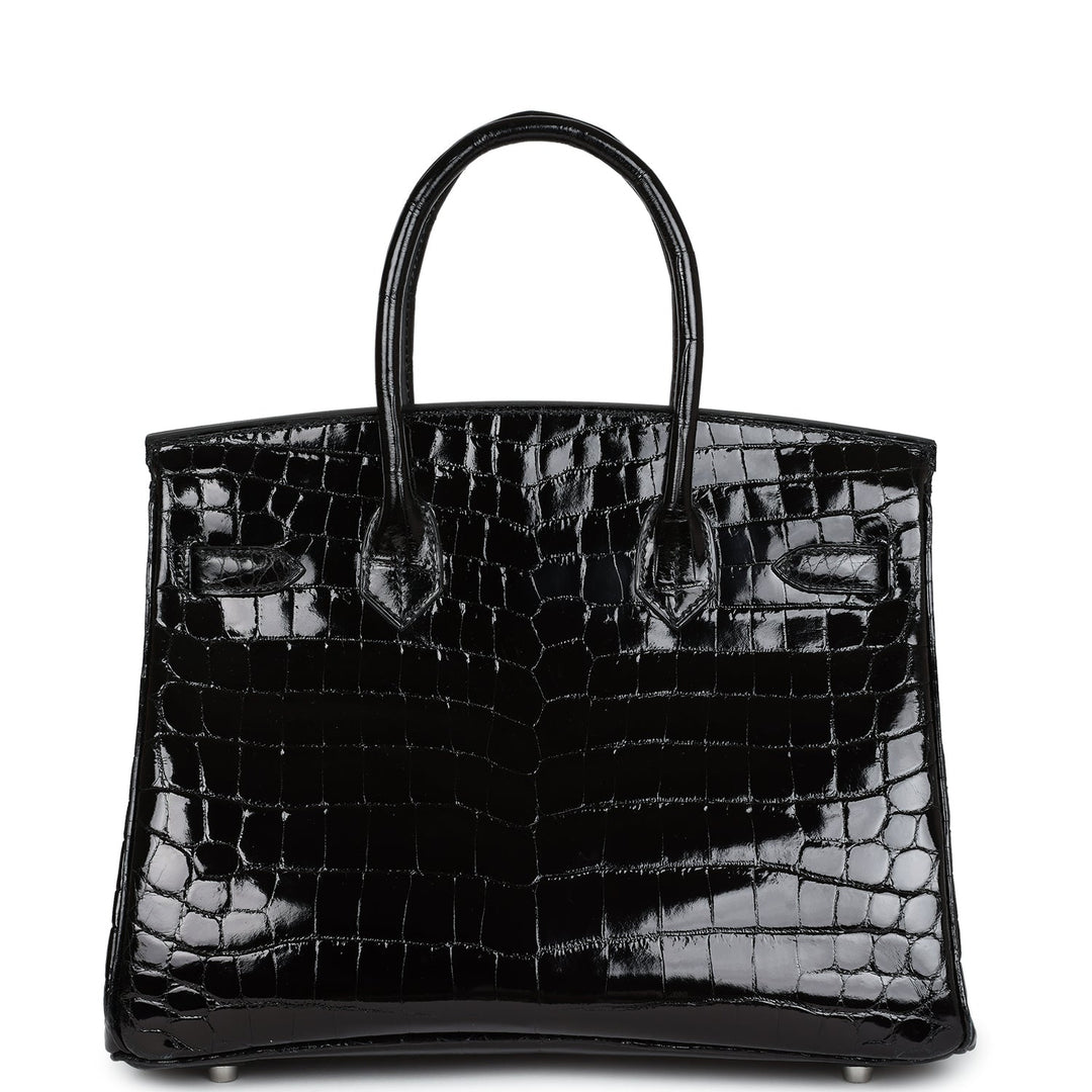 Premium Handmade Hermes Birkin 30 Black Shiny Crocodile Niloticus Palladium Hardware