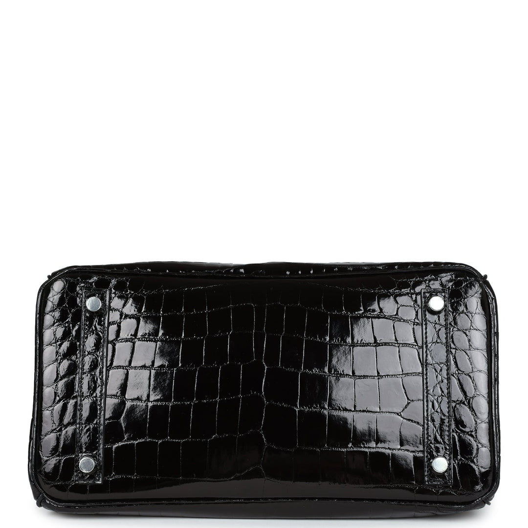 Premium Handmade Hermes Birkin 30 Black Shiny Crocodile Niloticus Palladium Hardware