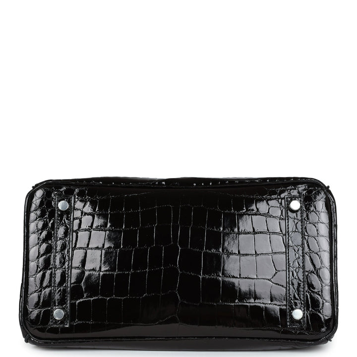 Premium Handmade Hermes Birkin 30 Black Shiny Crocodile Niloticus Palladium Hardware