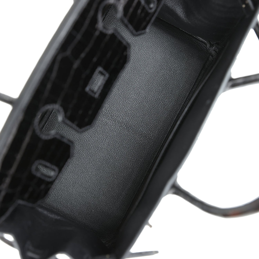 Premium Handmade Hermes Birkin 30 Black Shiny Crocodile Niloticus Palladium Hardware