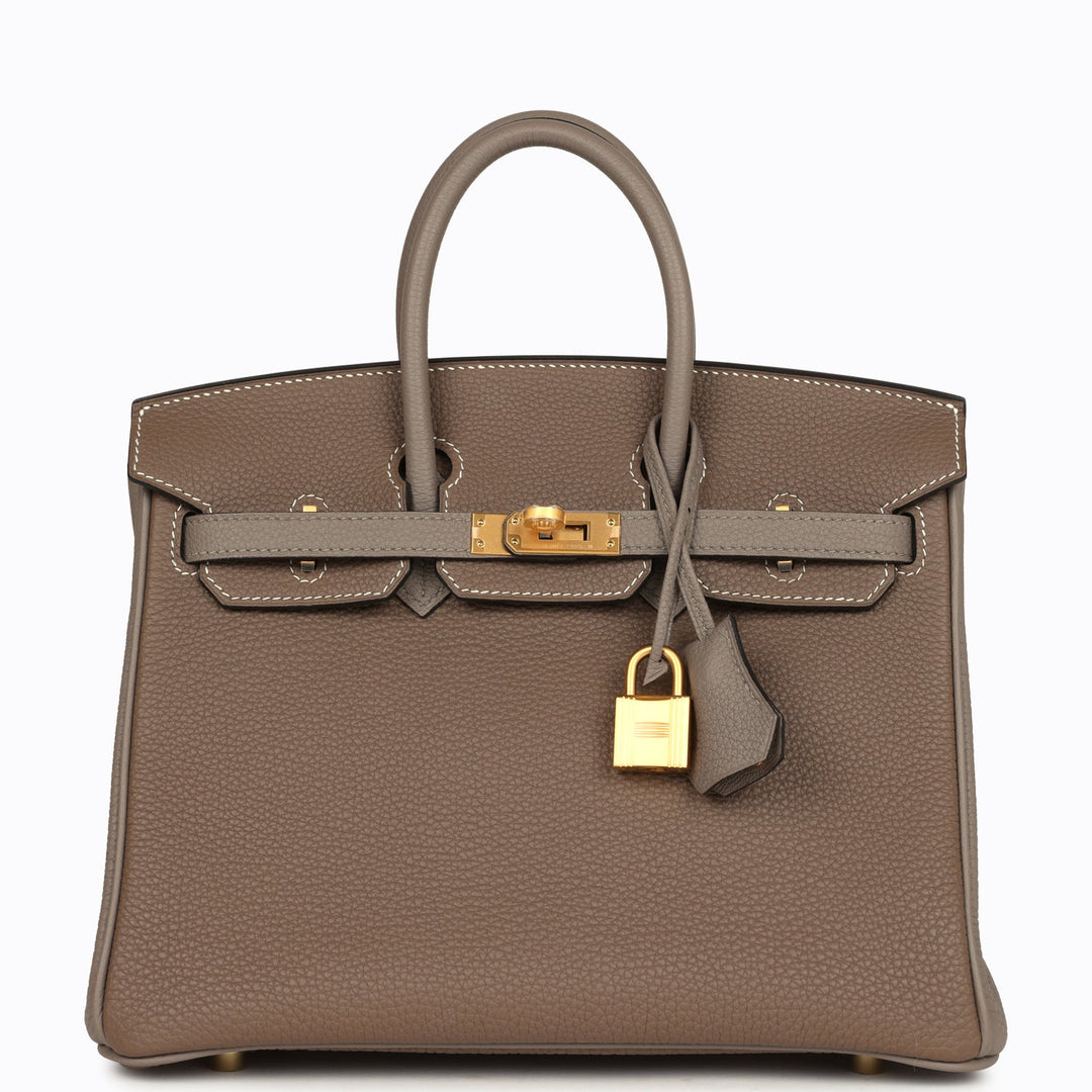 Top quality Hermes Special Order (HSS) Birkin 25 Etoupe and Etain Togo Brushed Gold Hardware