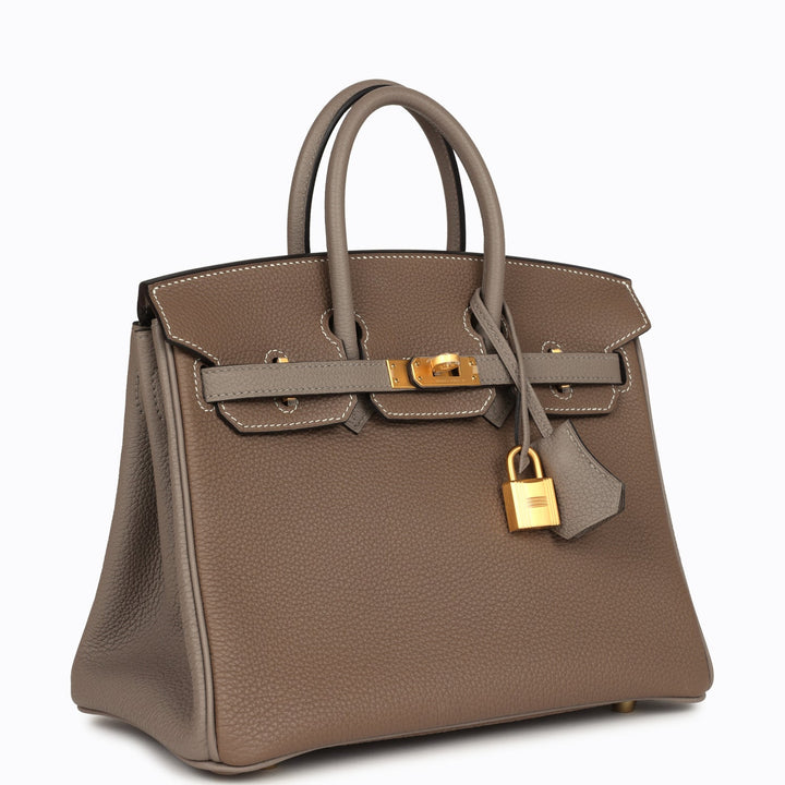 Top quality Hermes Special Order (HSS) Birkin 25 Etoupe and Etain Togo Brushed Gold Hardware