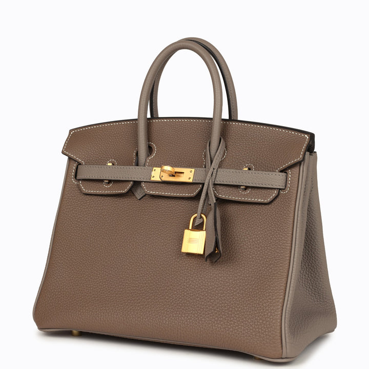 Top quality Hermes Special Order (HSS) Birkin 25 Etoupe and Etain Togo Brushed Gold Hardware