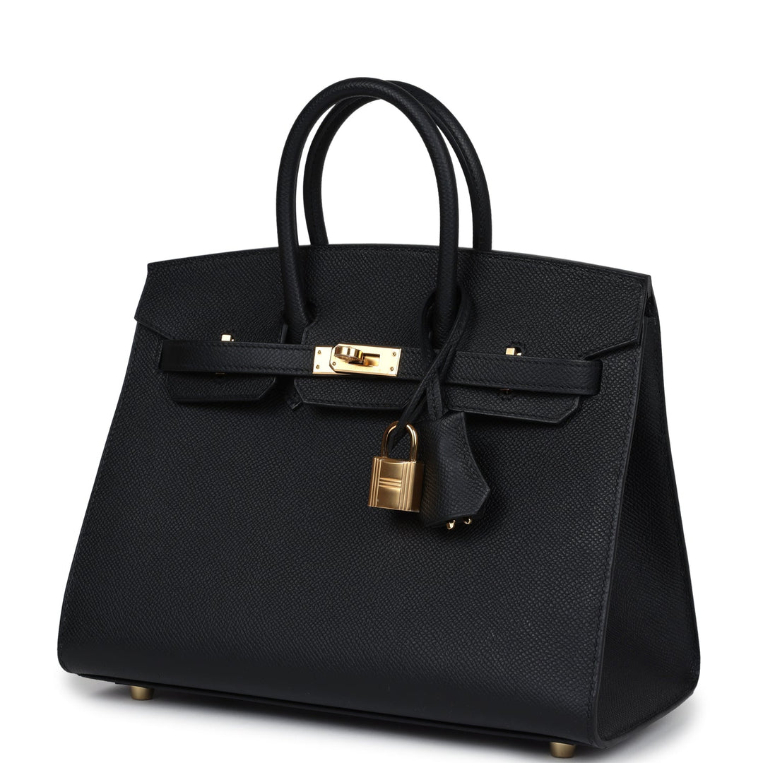 Hermes Birkin Sellier 25 Black Epsom Gold Hardware