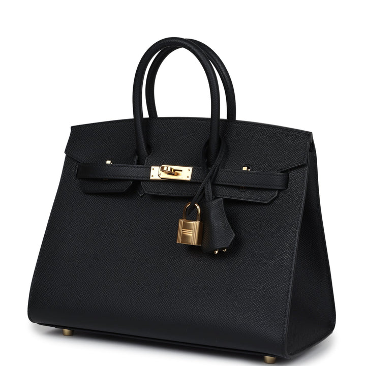 Hermes Birkin Sellier 25 Black Epsom Gold Hardware