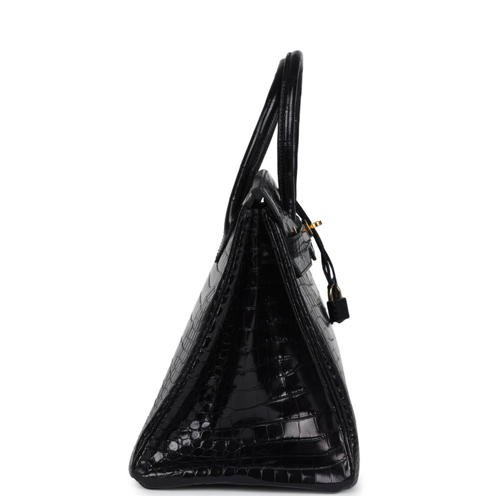 New Hermes Birkin 35 Black Shiny Porosus Crocodile Gold Hardware