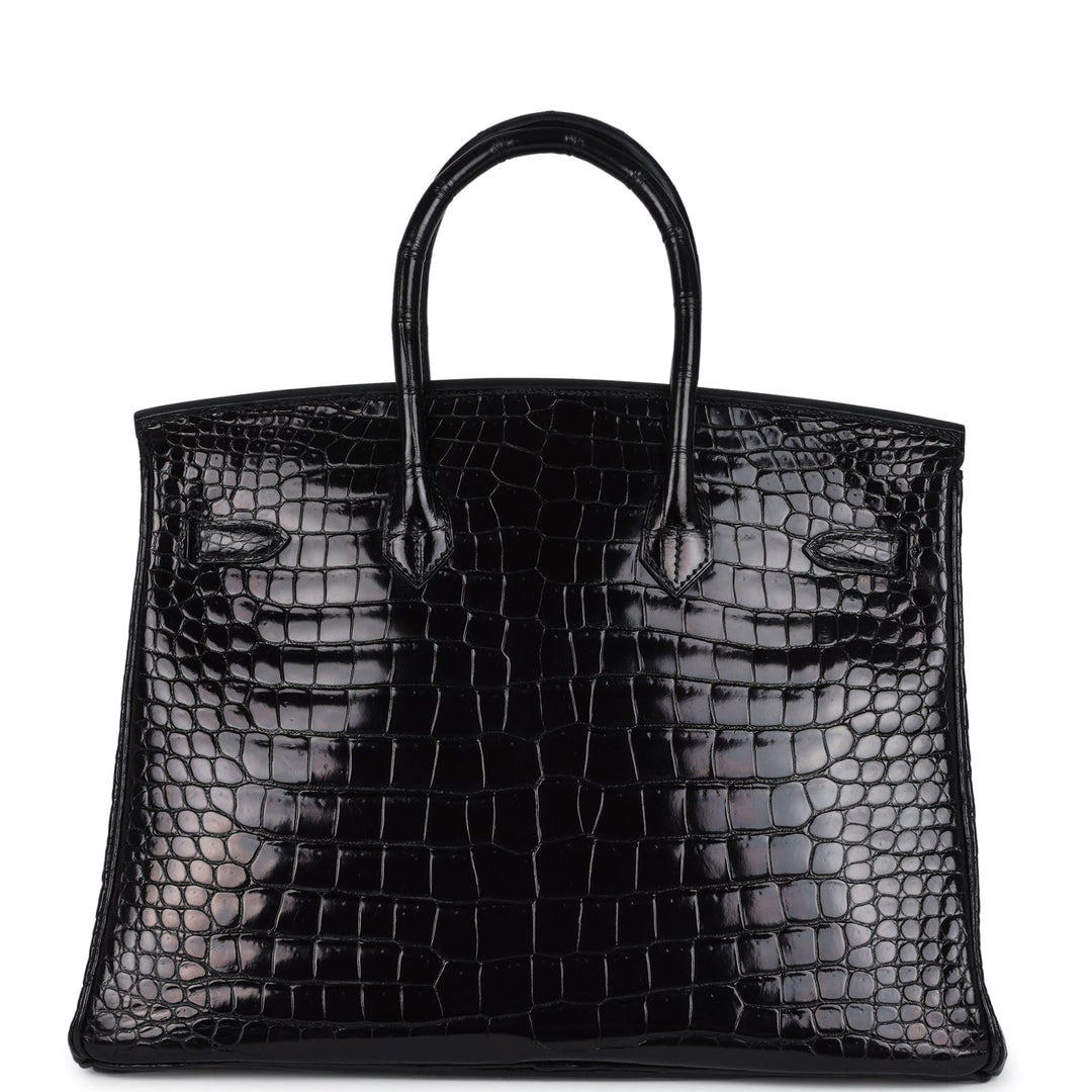 New Hermes Birkin 35 Black Shiny Porosus Crocodile Gold Hardware