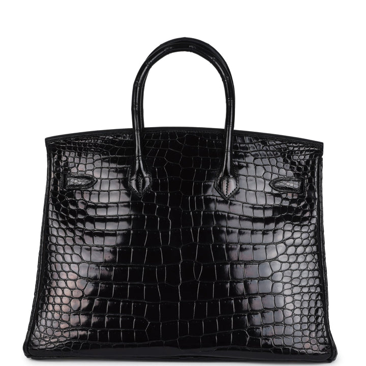 New Hermes Birkin 35 Black Shiny Porosus Crocodile Gold Hardware