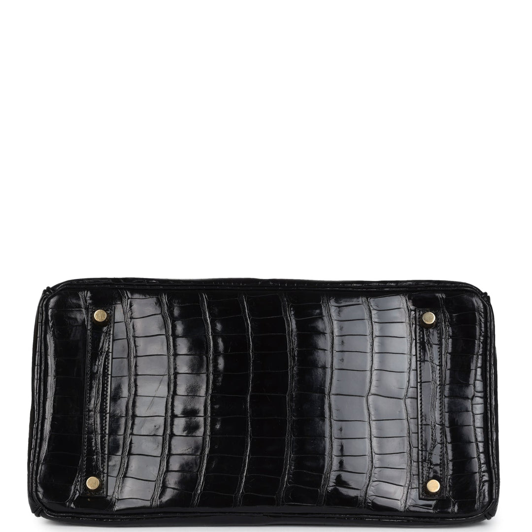 New Hermes Birkin 35 Black Shiny Porosus Crocodile Gold Hardware