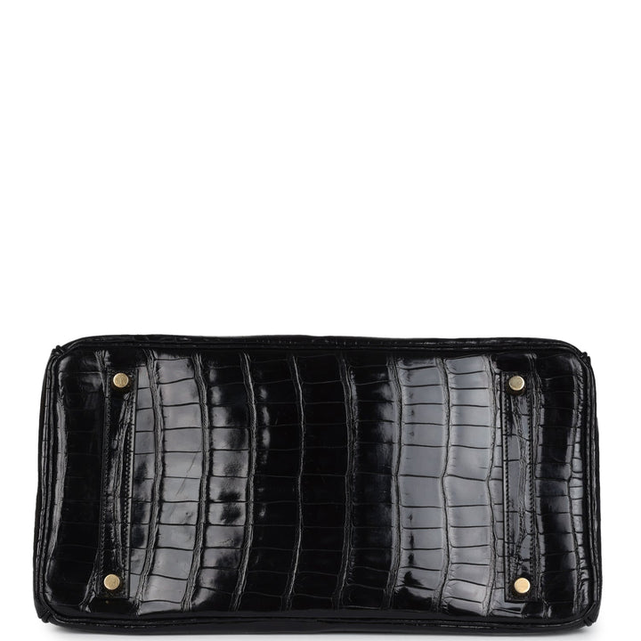 New Hermes Birkin 35 Black Shiny Porosus Crocodile Gold Hardware
