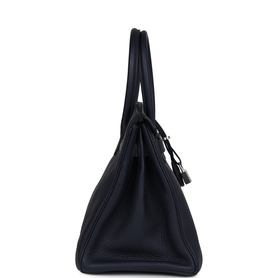 Hermes Birkin 30 Bleu Nuit Verso Clemence Palladium Hardware