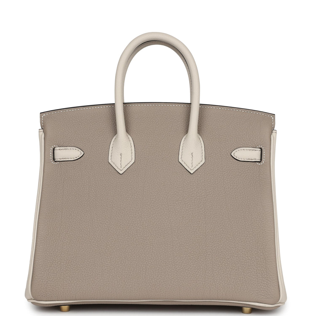 Hermes Special Order (HSS) Birkin 25 Gris Tourterelle and Craie Togo Brushed Gold Hardware