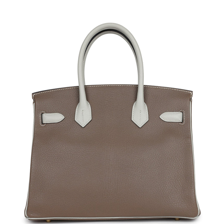 Hermes Special Order (HSS) Birkin 30 Etoupe and Gris Perle Chevre Brushed Gold Hardware