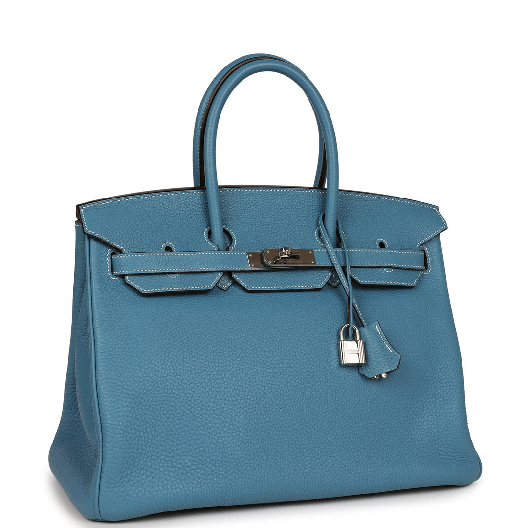 Hermes Birkin 35 Blue Jean Clemence Palladium Hardware