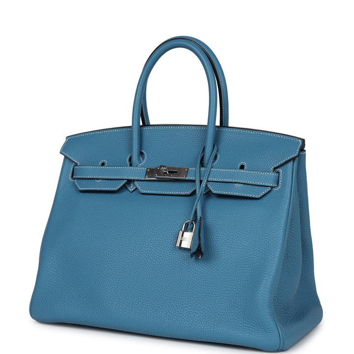 Hermes Birkin 35 Blue Jean Clemence Palladium Hardware