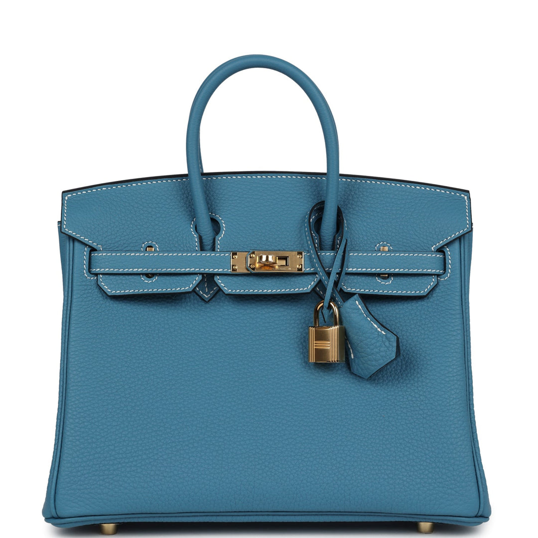Hermes Birkin 25 Blue Jean Togo Gold Hardware