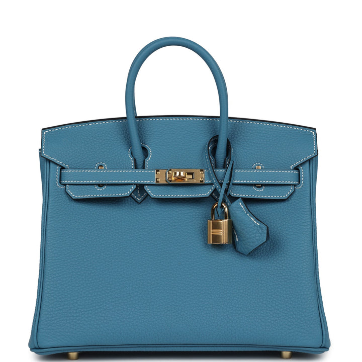 Hermes Birkin 25 Blue Jean Togo Gold Hardware