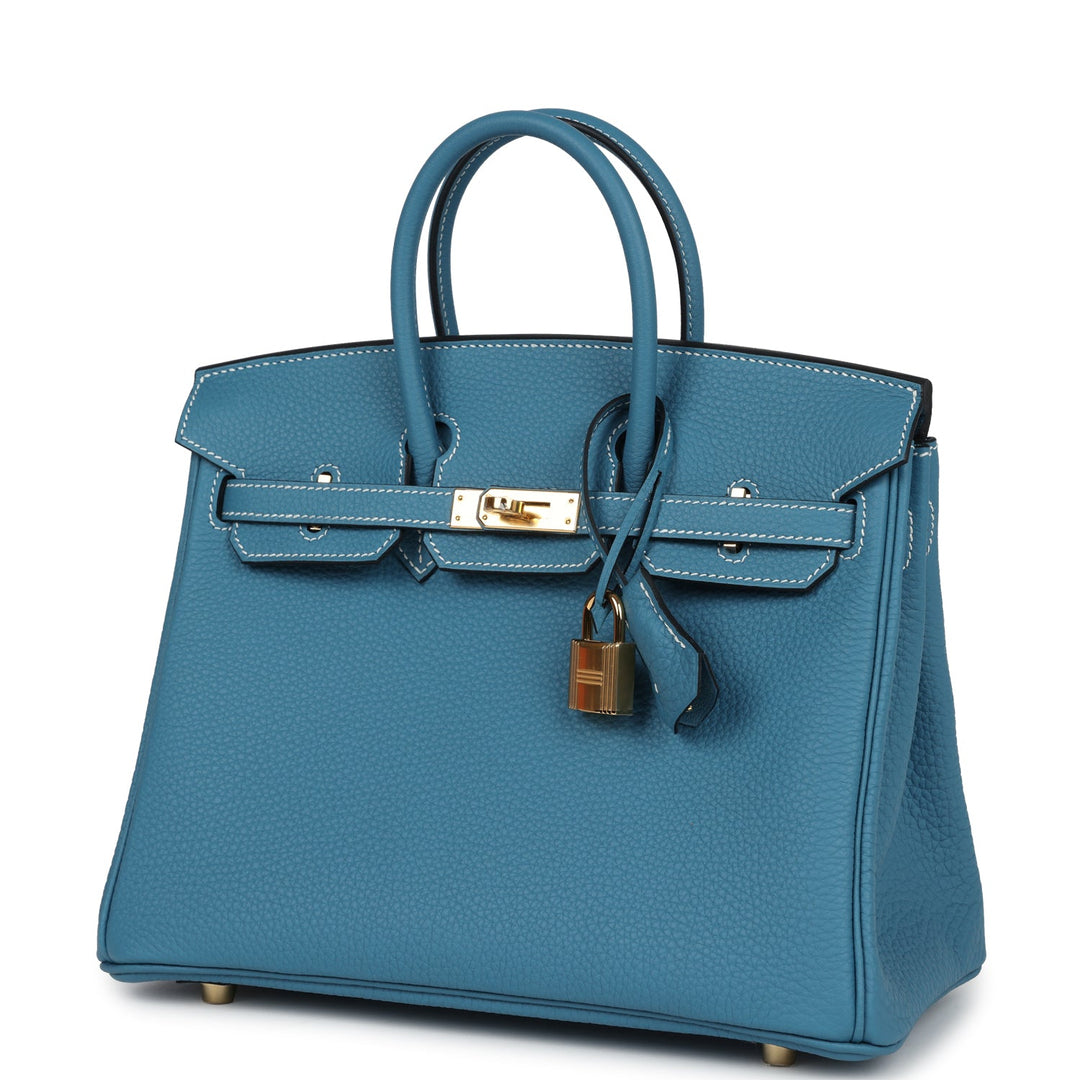 Hermes Birkin 25 Blue Jean Togo Gold Hardware