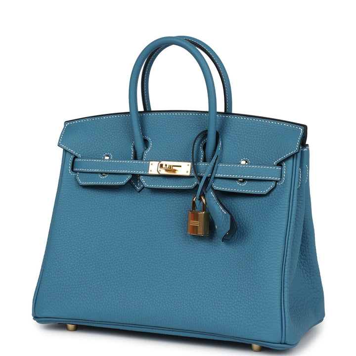 Hermes Birkin 25 Blue Jean Togo Gold Hardware