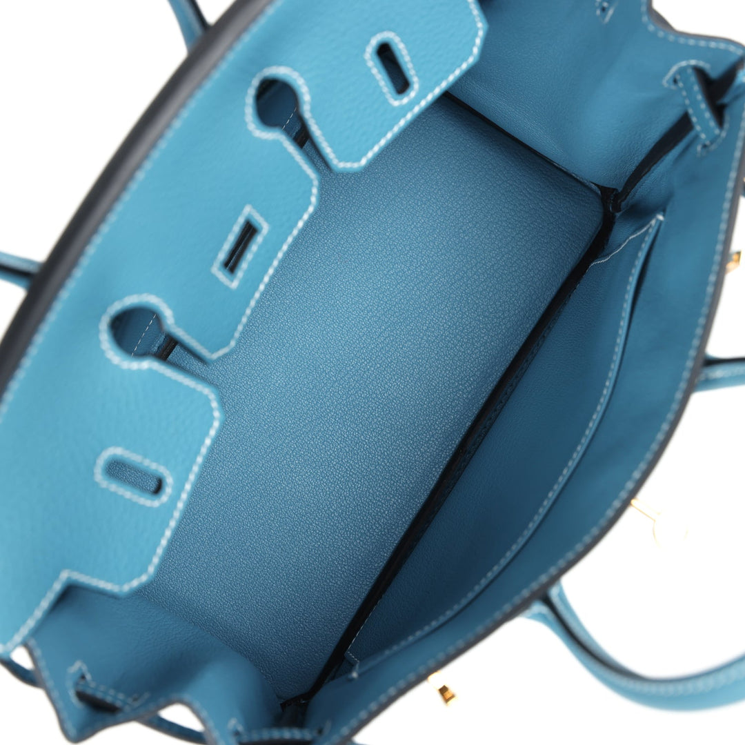 Hermes Birkin 25 Blue Jean Togo Gold Hardware