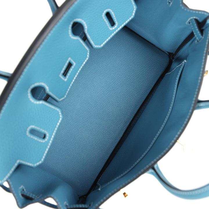Hermes Birkin 25 Blue Jean Togo Gold Hardware