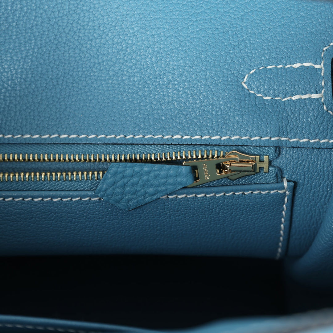 Hermes Birkin 25 Blue Jean Togo Gold Hardware