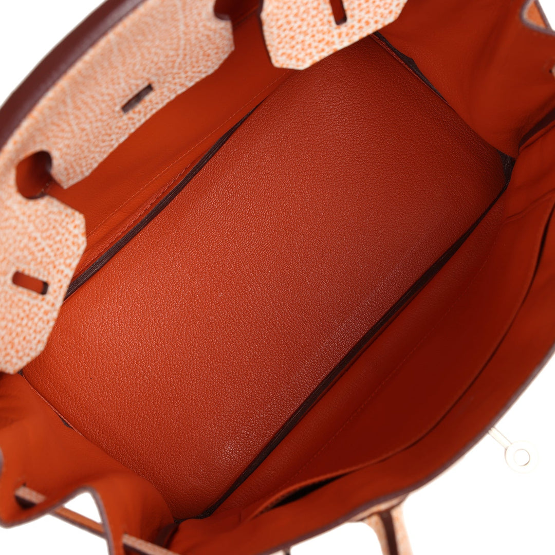 Hermes Birkin 30 Orange Dalmatian Buffalo Palladium Hardware