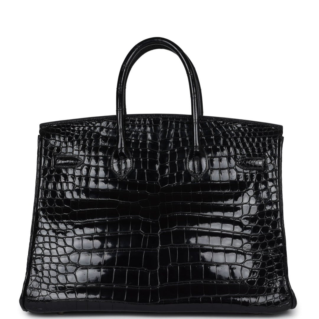 Hermes Birkin 35 Black Shiny Porosus Crocodile Palladium Hardware