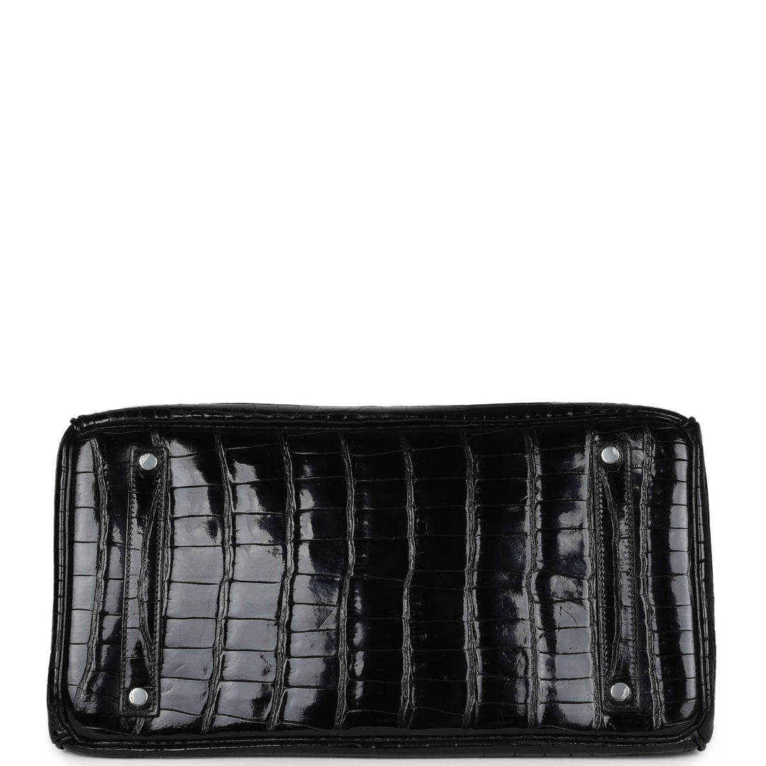 Hermes Birkin 35 Black Shiny Porosus Crocodile Palladium Hardware