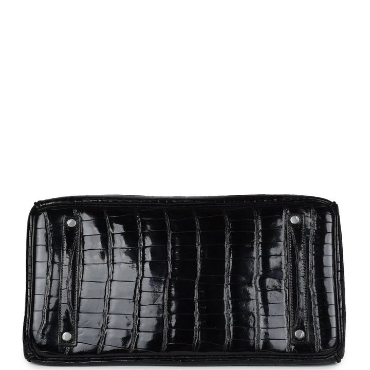Hermes Birkin 35 Black Shiny Porosus Crocodile Palladium Hardware