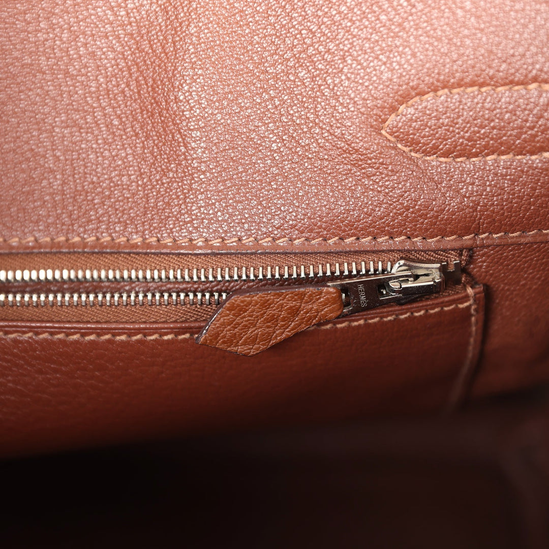 Hermes Birkin 30 Marron D'Inde Buffalo and Mosaique Canvas Palladium Hardware