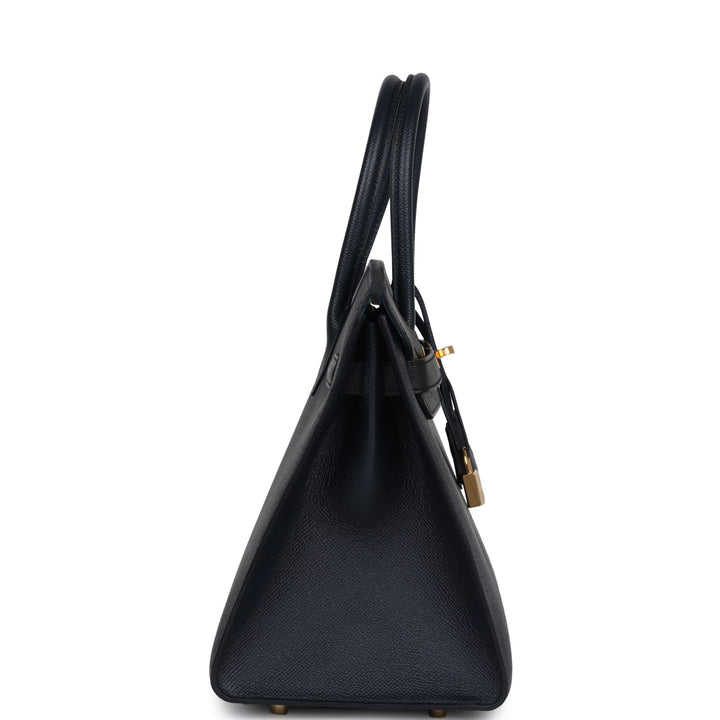 Hermes Casaque Birkin Sellier 30 Black, Bleu Indigo and Bleu Zanzibar Epsom Gold Hardware