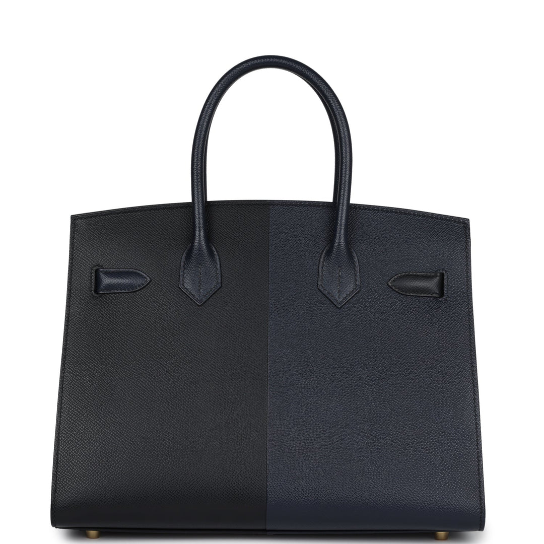 Hermes Casaque Birkin Sellier 30 Black, Bleu Indigo and Bleu Zanzibar Epsom Gold Hardware