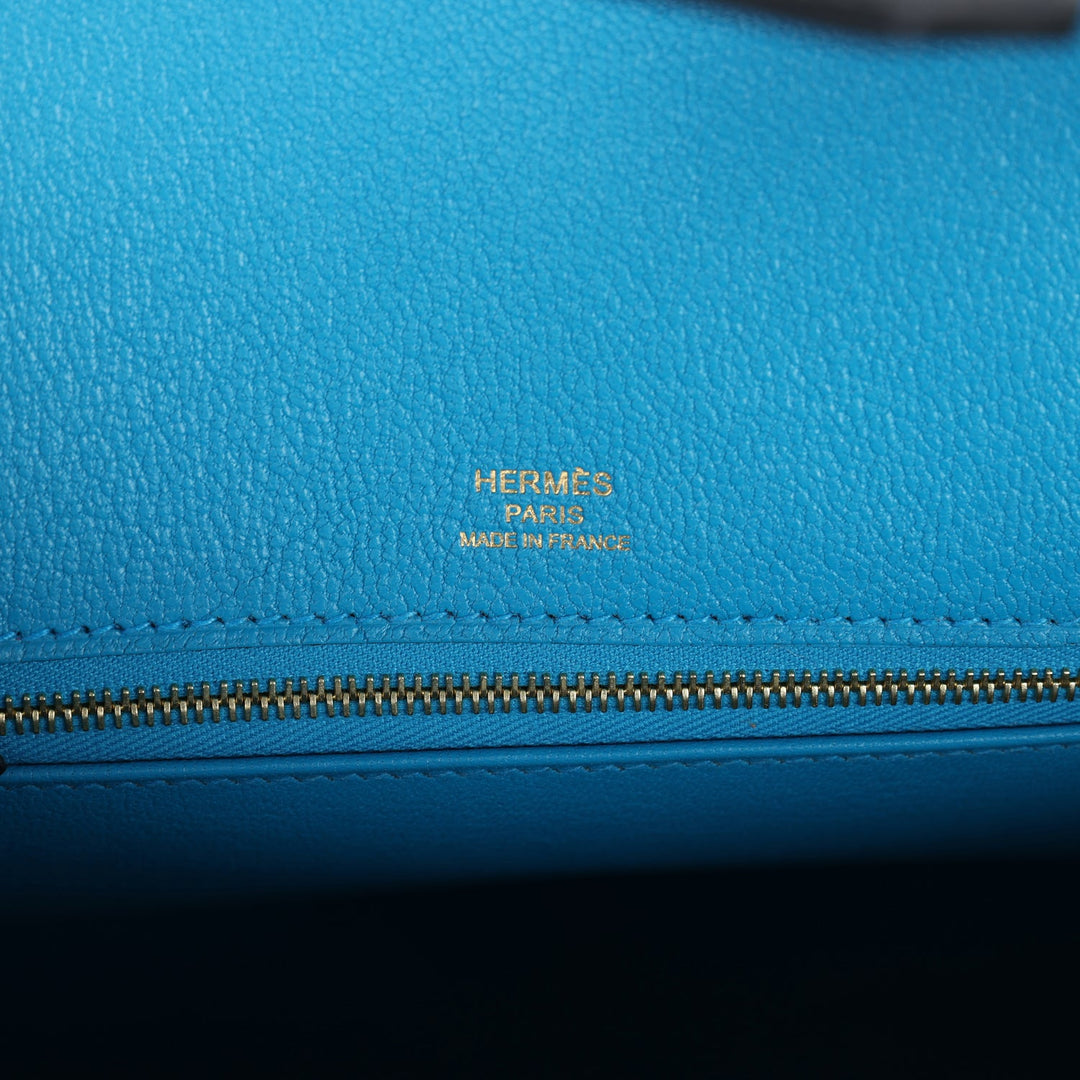 Hermes Casaque Birkin Sellier 30 Black, Bleu Indigo and Bleu Zanzibar Epsom Gold Hardware
